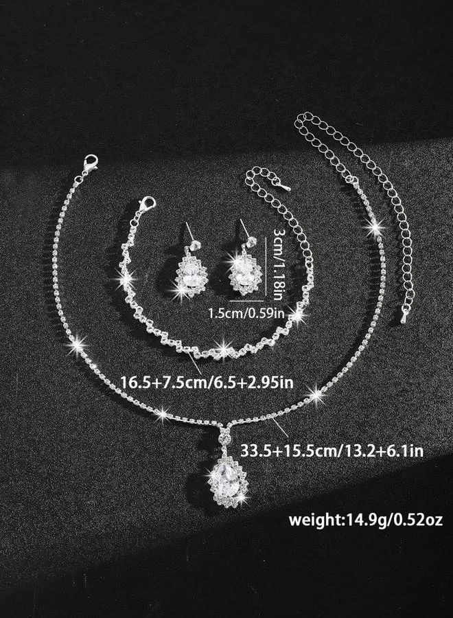 تايك تو طقم مجوهرات 3 قطع عقد وسوار وأقراط منمقة